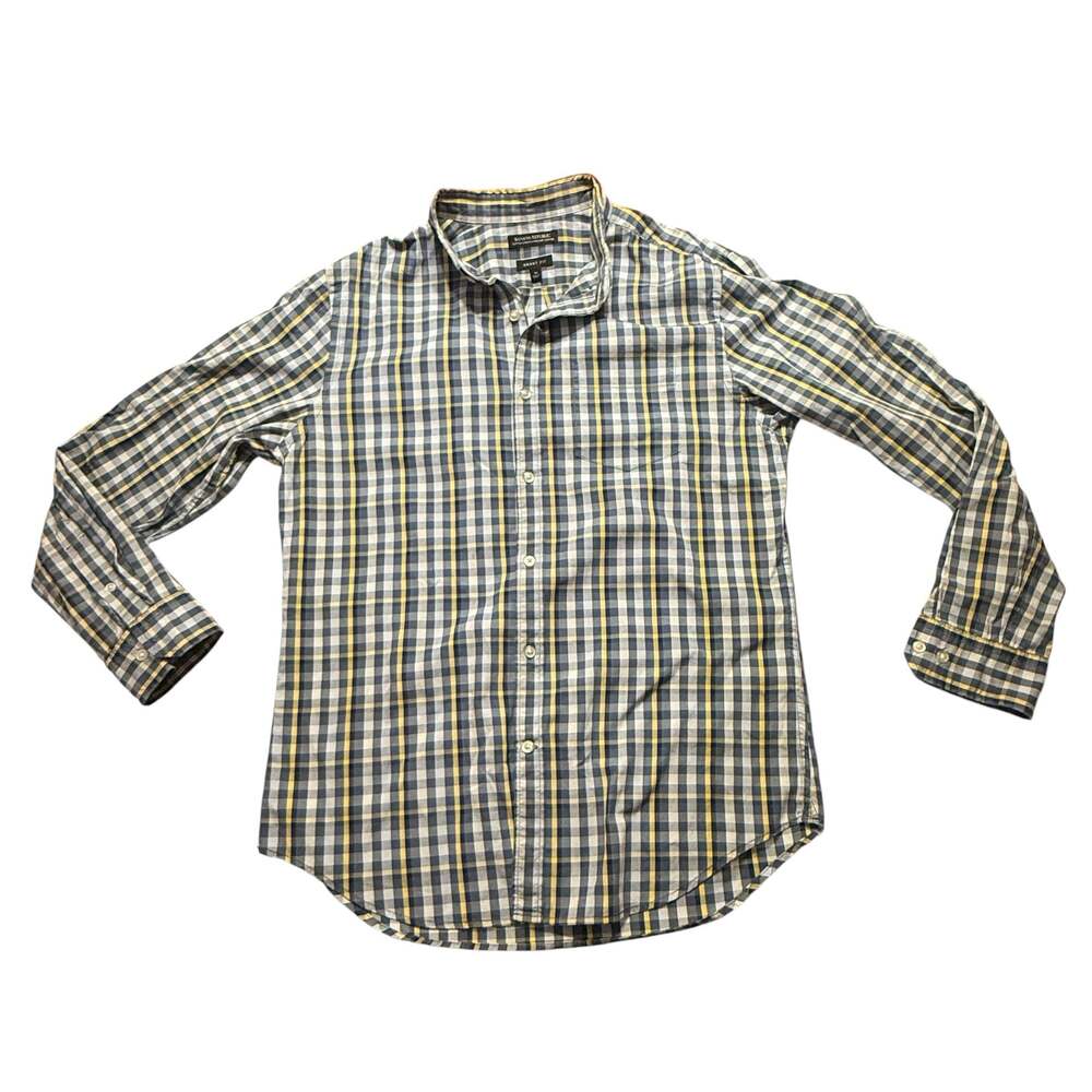 Banana Republic Medium Grant Fit Cotton Stretch Pinpoint Oxford Plaid Shirt